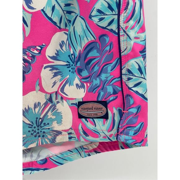 Vineyard Vines Swim Trunks Shorts Men Size Large Pink Blue Floral Drawstring - Picture 5 of 14